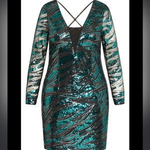 NWT City Chic Full Sequin Black and Blue Divinity Dress  - Size 18